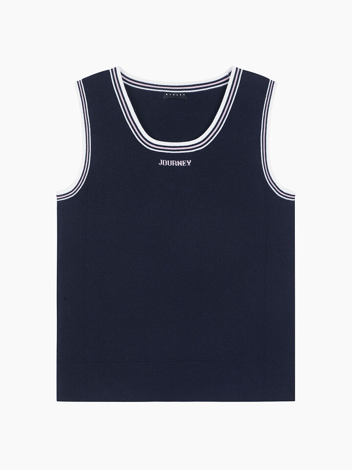 Dark blue knitted tank top with text - null - Dark Blue | Sisley K image number 1